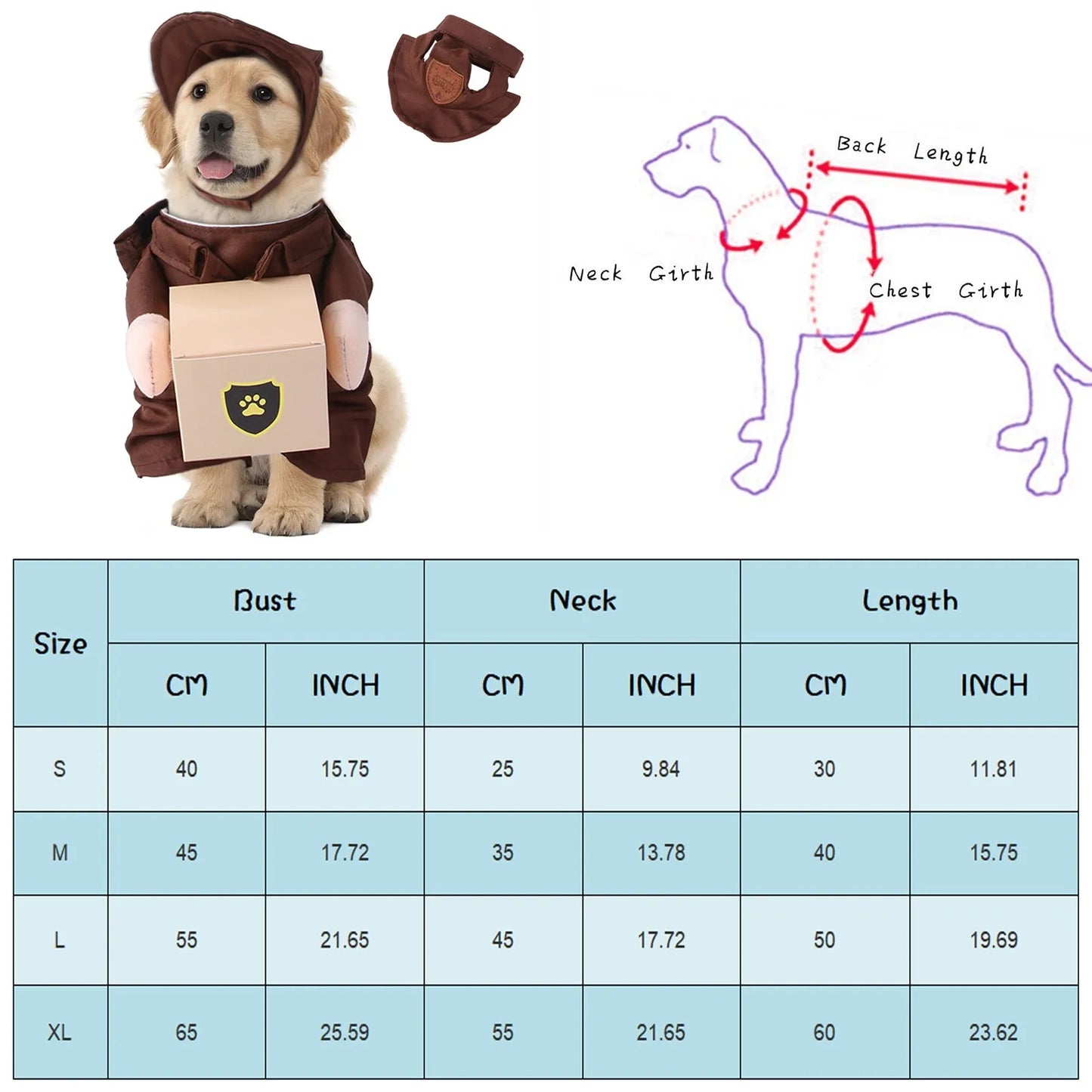 Pet Courier Costume Dress up Standing Outfit Pet Costumes Funny Dog Cat Cosplay Clothes Role Playing Halloween Decoration