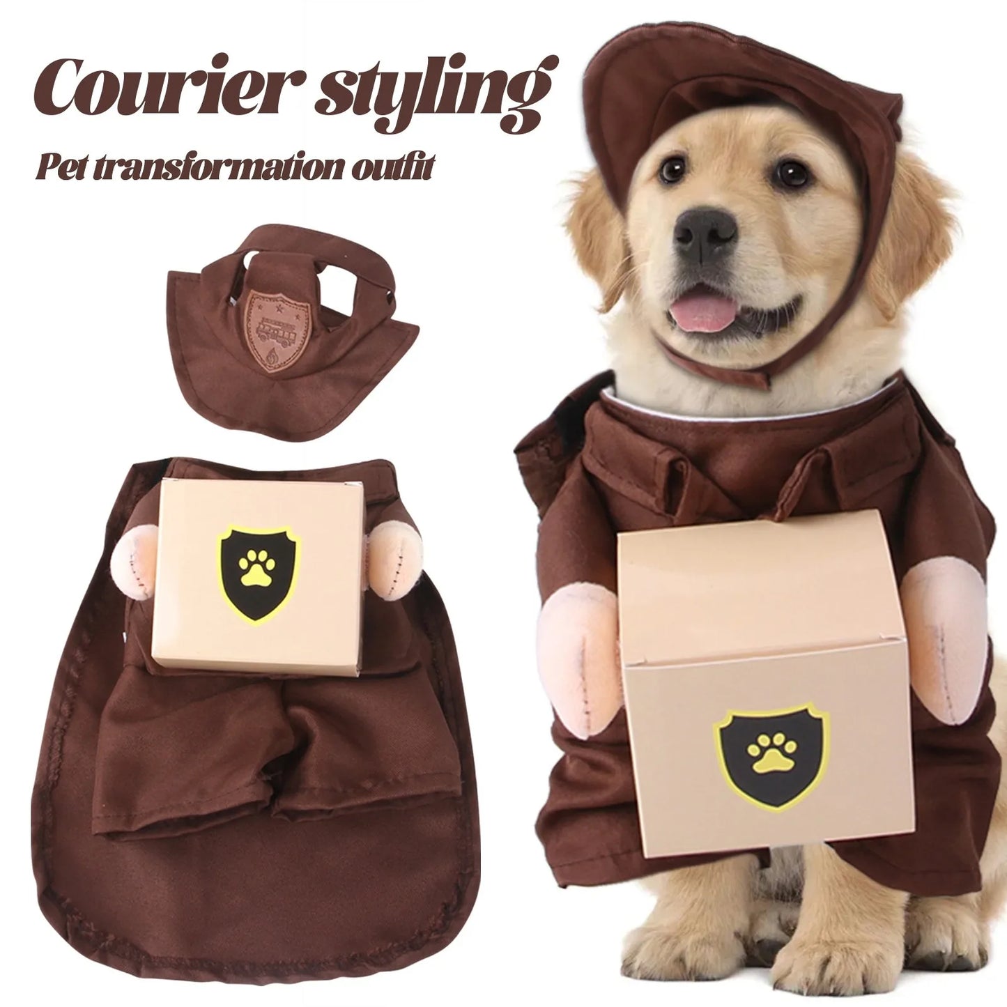 Pet Courier Costume Dress up Standing Outfit Pet Costumes Funny Dog Cat Cosplay Clothes Role Playing Halloween Decoration